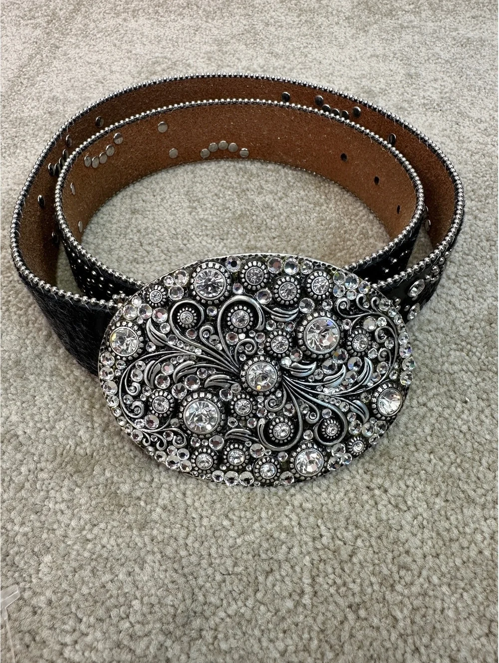 Women’s Nocona Rhinestone Studded Genuine Leather Black Belt Cowgirl Bling